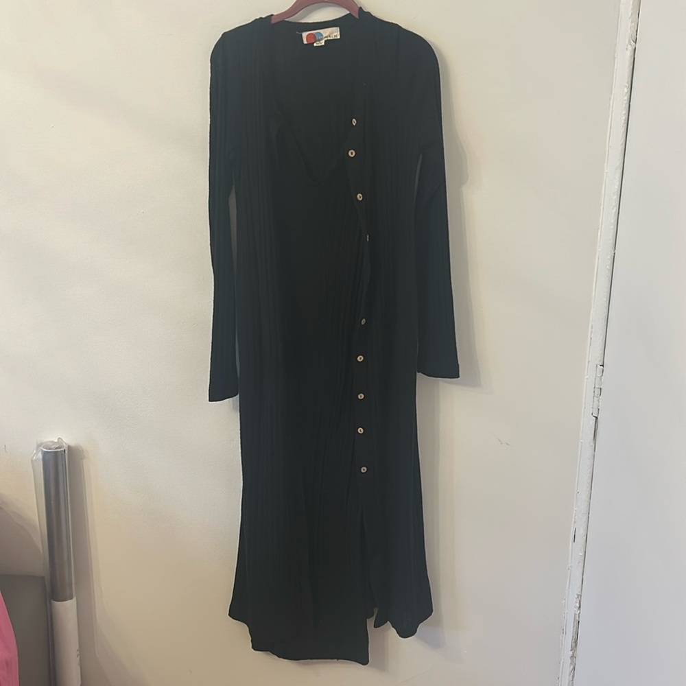 Free People FP Beach Black Long Sleeves Button Up Beach Dress Size Medium